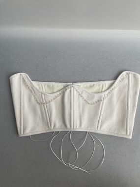 Handmade White Underbust Corset XL Beaded Lace Up Boned Corset Belt